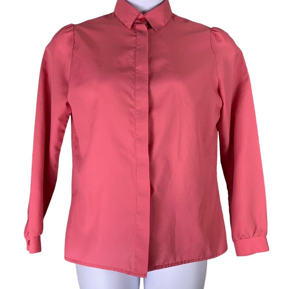 Vintage Blouse Pink Long Sleeved Top Womens Shirt Size Medium Pykettes